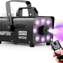 AGPTEK Fog Machine, Smoke Machine with 12 Colorful LED Lights Effect, Upgraded Auto Mode 600W 4000CFM Fog & 1 Wireless Remote, Low Fluid Auto Shut-Off, Good for Wedding, Halloween Party, and Stage Effect