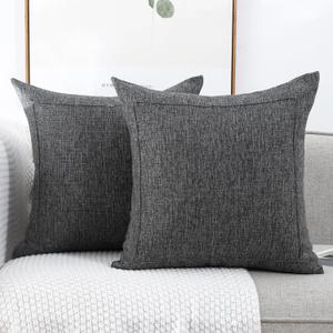 Jepeak 20x20 Inch Burlap Linen Throw Pillow Covers, Pack of 2 Decorative Farmhouse Rustic Neutral Pillow Covers Square Durable Cushion Cover for Sofa Couch Bed Home Decor, Dark Gray