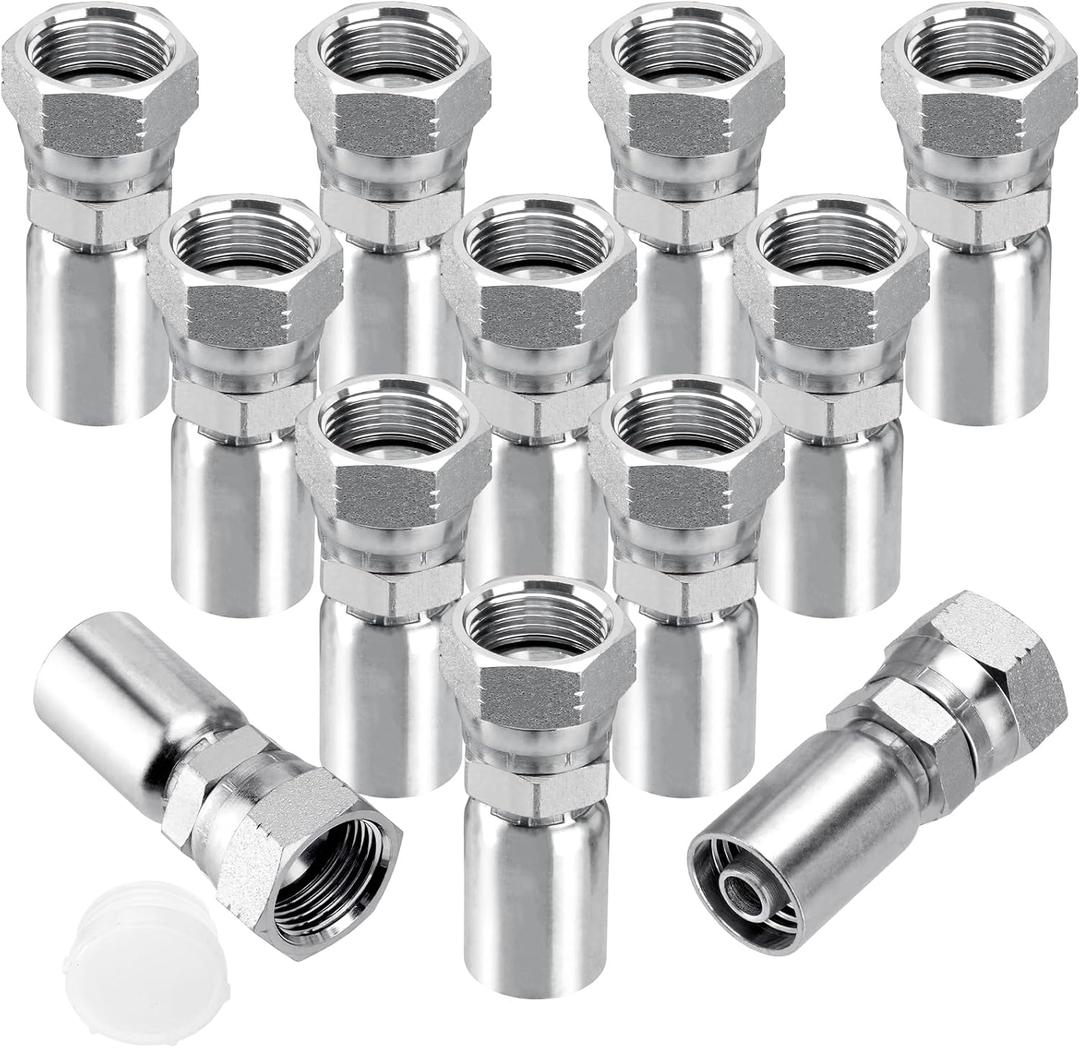 12 Pack Hydraulic Hose End Fittings: 1/2" I.D. Hose x 3/4" JIC 37 Female Swivel Crimp Fittings With Protection Cover