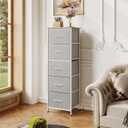 WLIVE Fabric Dresser, 5-Drawer Tall Dressers for Bedroom, Storage Dresser Organizer with Fabric Bins, Wood Top, Sturdy Steel Frame, Chest of Drawers for Closet, Hallway, Light Grey, 11.8"D x 15.7"W x 47.5"H