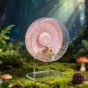 Silent Hamster Wheel, 10in Hamster Wheel with Adjustable Stand, Double-Bearing Quiet Spinner for Syrian Hamsters, Hedgehogs, Mice & Small Pets, Pink