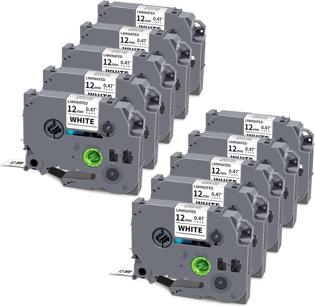 10-Pack TZe-231 TZe 12mm 0.47 Inch Laminated White Compatible for Brother TZe231 TZ-231 Label Tape Work with Ptouch PTD200 PTD202 PTD210 PTD600 PTD400 PTH100 PTH110 PT1280 Label Maker, Black on White