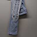 DINGANG Women's Cut Out Straight Leg Ripped Jeans with Rhinestones Pearl Bling Distressed Stretchy Denim Pants (Blue)