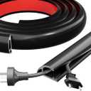 4FT Side-Open Extension Cord Covers for Wires on Floor,Silicone Power Cable Protector Cord Hider Management Strip,Hide Electric Wire on Carpet,Chord Runner Protective Safety,Black