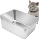 Kichwit Large Stainless Steel Cat Litter Box with High Sides, Metal Litter Pan for Cat, Non Stick Smooth Surface, Easy to Clean (17.5" L x 13.5" W x 7.9" H)