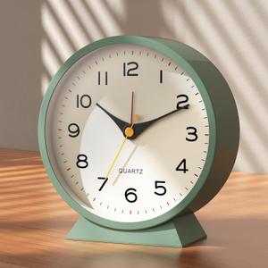 AYRELY 4.5" Analog Alarm Clock,Small Retro Desk Clock Battery Operated,Slient Metal Table Clock with Light for Living Room Decor,Bedroom,Bedside,Shelf (Green)