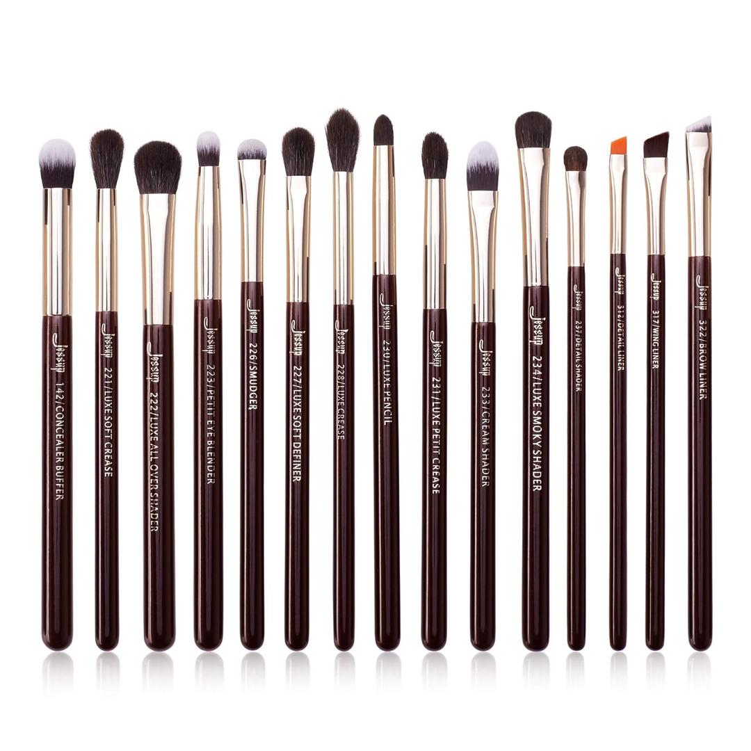 Jessup Professional Eye Makeup Brushes Set Natural-Synthetic 15pcs for Eyeshadow Blending Concealer Eyeliner Eyebrow, Zinfandel T284