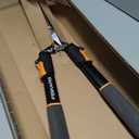 Fiskars Power-Lever Extendable Hedge Shears, Self-Sharpening Serrated Steel Blades for Clean Cuts, Handles Adjust 25"-33" for High Reach, Multiplies Leverage for 2x Power, 10" Blades, Orange/Black, 1-pack