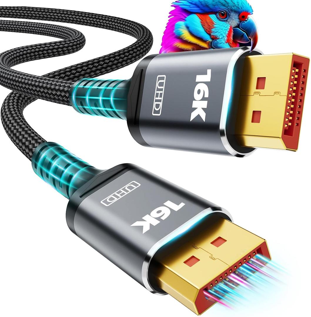 16K 8K DisplayPort Cable 2.1, VESA Certified 16K DP Cable 1.5FT 3.3FT 5FT 6.6FT 10FT 16FT 20FT Lengths for Selection, 16K@60Hz, 8K@120Hz, 4K@240Hz 165Hz 144Hz Support 80Gbps HDR, HDCP DSC 1.2a (3.3FT)