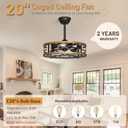 Caged Ceiling Fan with Lights,20in Low Profile Ceiling Fan, Small Rustic Industrial Farmhouse Ceiling Fans with Lights,Reversilbe Flush Mount Fandaliers Fan Light Ceiling Fixture for Bedroom Kitchen