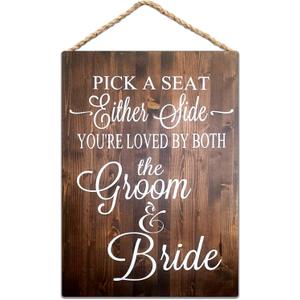 Hao East Geuuki Rustic Wood Wedding Sign Pick A Seat Not A Side Sign Wall Art for Living Room, Bedroom, Office 8x12 inch/20x30 cm
