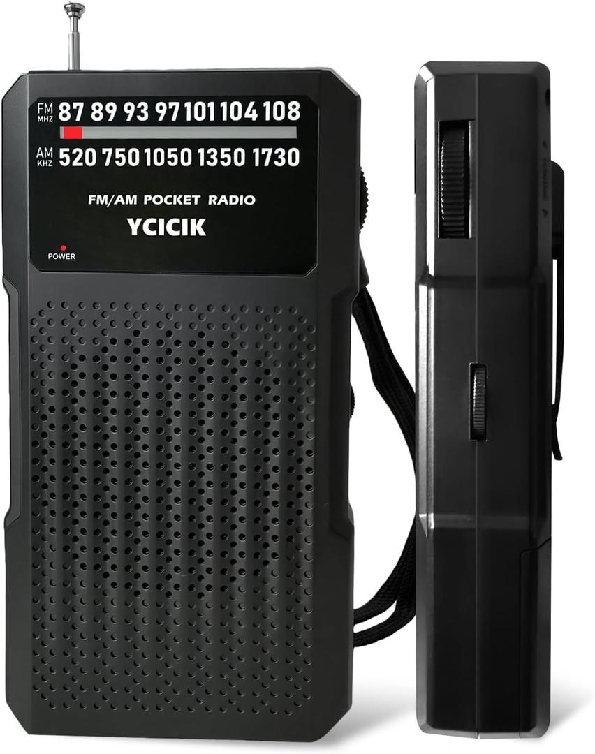 Radios Portable Am Fm, Battery Operated Radio with Headphone Jack & Back Clip, Pocket Radio with Long Range Reception for Seniors Elderly, Indoor Outdoor Camping Travel (Black)