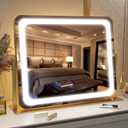 FENNIO Gold Vanity Mirror with Lights 22"x19", LED Lighted Makeup Mirror, Large Makeup Mirror, Makeup Mirror with Lighting, Touch Screen with 3-Color Lighting, Dimmable, for Vanity Desk Tabletop