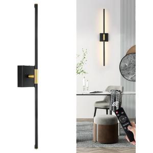 Morauroral Battery Operated Wall Sconce Single, Black Gold Rechargeable Wall Sconce with Remote, Dimmable Sconce Wall Light, 30 Inch LED Wireless Wall Light for Background Wall, Bedroom,Living Room