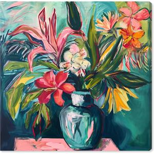 Art Remedy Vase Of Bright Tropical Flowers Framed Flowers In Vase Paintings, 31" x 31"