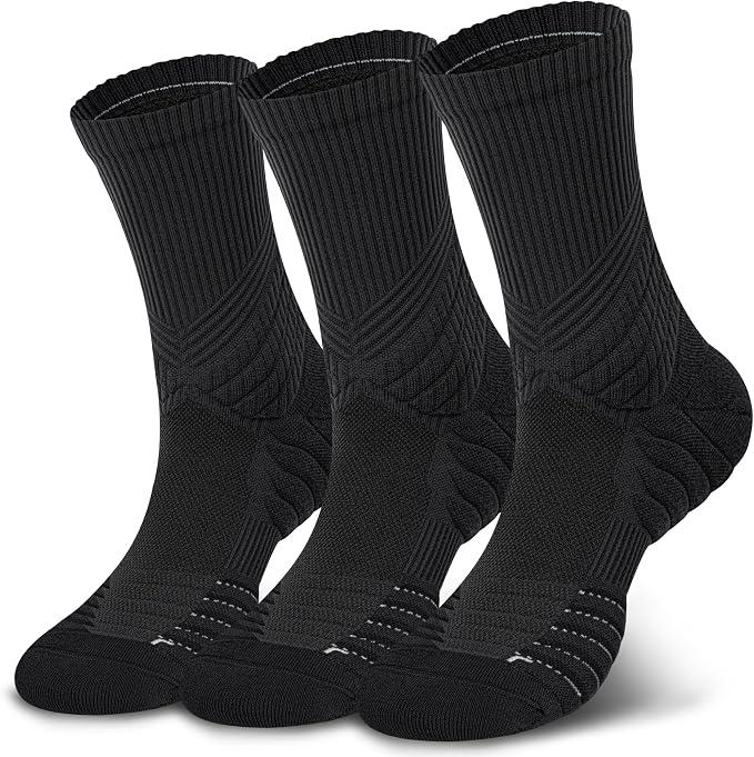Hylaea Compression Running Socks for men, Coolmax Anti-Blister Cushion Crew Socks for Athletic, Moisture Wicking & Seamless L