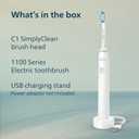 Philips Sonicare 1100 Series Electric Toothbrush - Sonic Toothbrush with Advanced Sonic Technology, EasyStart, Smartimer & Quadpacer, White, Model HX3641/02