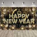 HAPPY NEW YEAR Hanging Extra Large Fabric Sign Poster Black Background Banner with Firework Pattern for New year Party Decorations