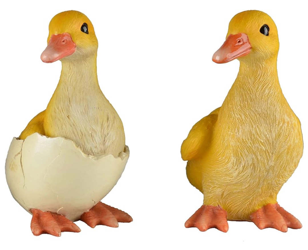 JORAE Ducks Statue Yard Garden Decorations Set of Two, Ducklings Ornament Animal Outdoor Statue, 5 in, Polyresin