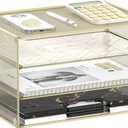 DALTACK 3 Tier Letter Tray Paper Organizer Mesh Metal Desk File Organizer for Home & Office, Golden Yellow