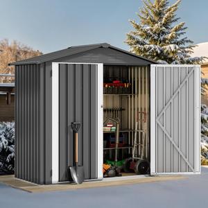 DWVO 6x4ft Outdoor Storage Shed, Sturdy Metal Weatherproof Tool Shed with Secure Door and Ventilation for Equipment, Mowers, Bikes, and Outdoor Spaces, Dark Gray
