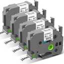 TZe-241 TZe241 Replacement for Brother P Touch Label Tape TZe TZ Tape 18mm 0.7 Inch Laminated White Label Maker Tape, Compatible with Brother PT-D400 PT-D410 PT-D600 PT-D610BT, 3/4 Inch, 4-Pack (Black on White)