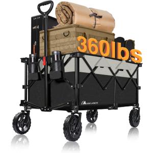 Moon Lence Collapsible Folding Wagon Cart Heavy Duty Folding Garden Portable Hand Cart with All-Terrain Beach Wheels, Adjustable Handle & Drink Holders (Black & Army green)