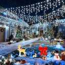 Hezbjiti Christmas Lights Outdoor , 400LED 33FT LED Icicle Lights 8 Modes 75 Drops Fairy String Lights for Christmas Decor Eaves Party Yard Garden (Cold White)