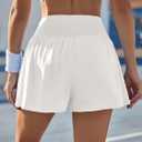 Fisoew Womens Workout Gym Shorts Elastic High Waisted Pleated Lightweight Active Running Shorts (White)