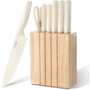 Premium Quality 8-Piece Knife Set with Block, Lightweight and Strong,  Ergonomic Handles for Home,Dishwasher Safe  (Large, White)
