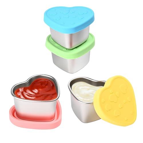 BooMetCheer 3 Pcs Heart-Shaped Salad Dressing Container to go, 2.1 Oz Stainless Steel Small Condiment Containers with Lids, Reusable Meal Prep Sauce Cups for Lunch Bento Box, Work, Picnic