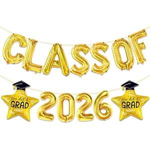 Gold Class of 2026 Balloons Banner, 16 Inch Graduation Decorations