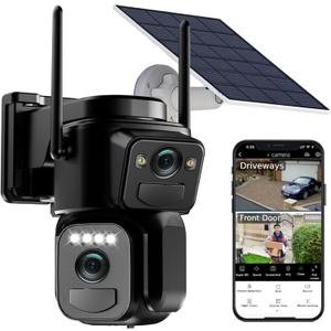 Uniter Dual Lens Solar Security Cameras Wireless Outdoor,5G/2.4G WiFi, 360 View Pan/Tilt Home Security Camera with 6MP Color Night Vision/PIR Motion Detection/Spotlight Siren/2-Way Audio
