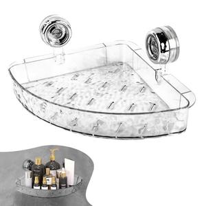 Clapery Corrugated Suction Cup Storage Holder, Triangle Suction Cup Shower Shelf, No Drill Wall Mount Organizer with Extra Strong Suction, Transparent Corner Shelf for Bathroom, Kitchen, Glass(suction cups not included)