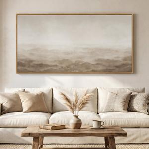 Large Framed Neutral Beige Brown Abstract Wall Art for Living Room 60x30 In