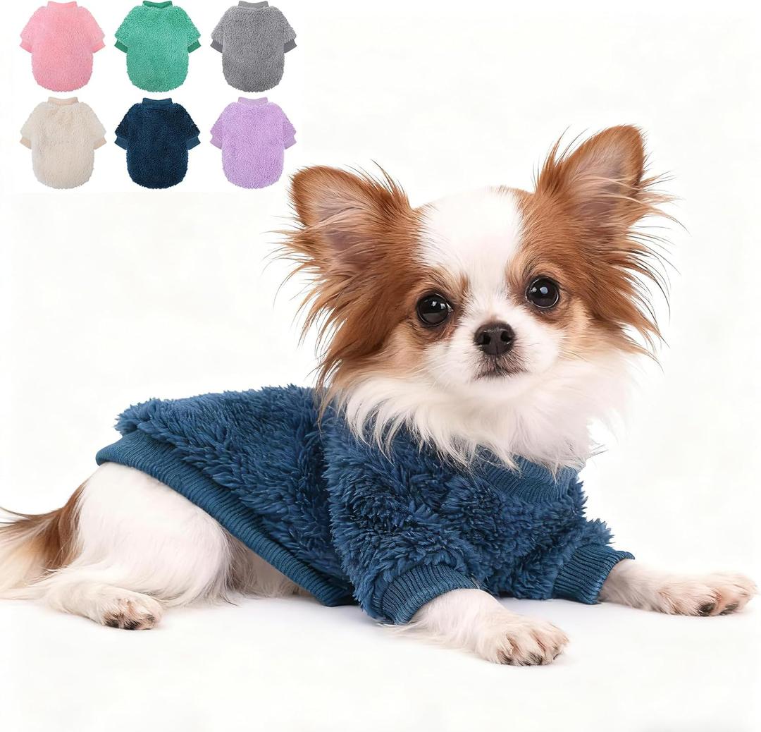 Dog Sweater for Small Dogs Girl Boy, Winter Fleece Teacup Dog Sweaters, Cute Puppy Clothes Warm Soft Pet Outfit Apparel (Nave Blue, X-Small)