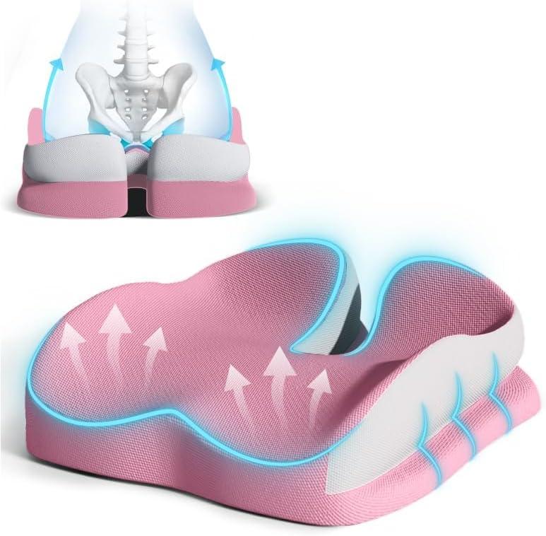 Seat Cushions for Office Chairs Wheelchair Cushion for Long Sitting Back PainMemory Foam Seat Car Computer Desk Chair CushionCoccyx Cushion for Tailbone Pain Relief Cushion Office Chair Butt Pillow (Pink)