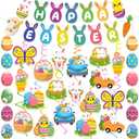 53 Pcs Easter Decorations for Home  Happy Easter, Easter Garland & Bunny Egg Hanging Swirls, Easter Hanging Decorations Indoor for Home Classroom School Easter Party Supplies