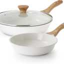 SENSARTE Nonstick Frying Pan Skillets, White Ceramic Coating Omelette Pans, Healthy Cookware Chef's Pan, Free of PTFE & PFAS (8+11Inch with Lid)