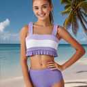 Mioglrie Girls Bathing Suit Kids Swimsuits Teen Tankini Girls' Swimwear Beach Ruffle Tween Bikini Sets Size 7-14 (7-8 Years, Purple)