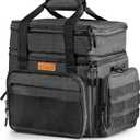 Insulated Lunch Bag for Men, Large Mens Lunchbox for Work, Adult Lunch Box with Dual Compartments and Water Bottle Holder, Heavy Duty Double Decker Lunch Bag for Travel, ConstructionBlack 24L