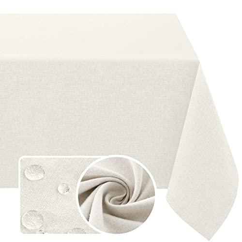 H.VERSAILTEX Linen Textured Tablecloth 54 x 80 Waterproof Decorative Table Cloth Spill-Proof Linen Look Cover for Party Table Extra Soft and Thick Fabric Wrinkle Free, Heather Ivory
