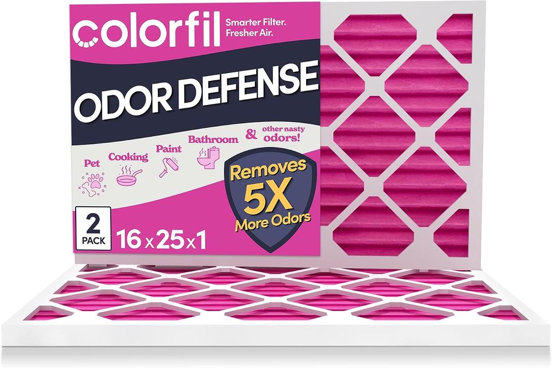 Colorfil 16x25x1 Air Filter (2-Pack) | Made in the USA | Color Changing | Remove Cat and Dog Odor | MERV 8 for Pet Hair Dander and Dust | 15.5"x24.5"x0.75" Exact Size
