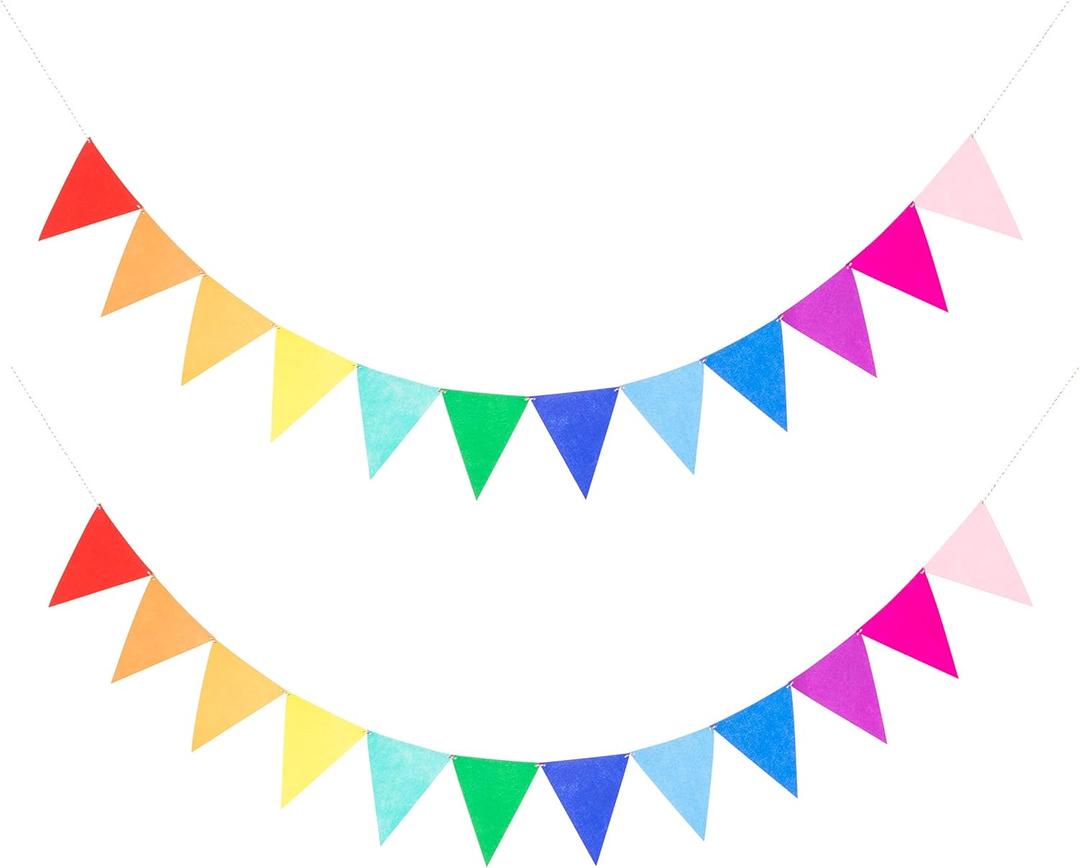 LOVENJOY 2 Assembled Rainbow Banners Felt Bunting Multicolor for Colorful Birthday Party Decorations