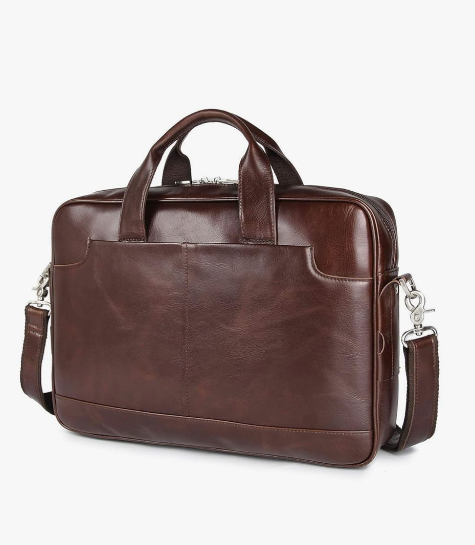 Augus Leather Laptop Briefcase for Men,Waterproof Travel Messenger Duffle Bags 15.6 Inch Laptop Bag Color: Coffee-1