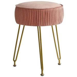 IBUYKE Velvet Vanity Stool Ottoman, Round Footrest Chair, Makeup Dressing Table Seat, Pouf Couch Stool, for Living Room, Golden Steel Legs, Pink LG-30P