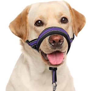 BARKLESS Soft Dog Head Collar, Patented Padded No Pull Head Halter, Training Nose Leash with Safety Link for Medium Large Dogs, Adjustable Muzzle Leash, Easy Control for Walking (XL, Purple) (XL (Snout 12"-17.5"))