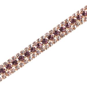 uxcell 1 Yard 3 Rows Rhinestone Chain, 8.5mm Bling Crystal Close Claw Chain Trim for DIY Jewelry, Clothing, Bags, Shoe Decoration (Gold, Light Purple/White)