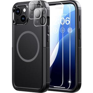 Diverbox for iPhone 15 Case [Compatible with MagSafe] [Shockproof] [Dropproof] [with Screen Protector ] Heavy Duty Protection Phone Case Cover for Apple iPhone 15 2023 6.1 inch (Black)