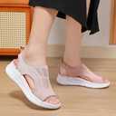 Womens Comfortable Orthopedic Sandals Arch Support Ladies Walking Sport Athletic Sandals Open Toe Slip On Plantar Fasciitis Platform Dress Sandal 2 Inches Heel (Pink), EU 38 Size